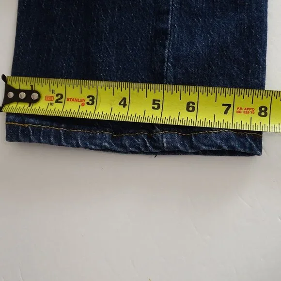 Levis 505 Straight Denim Jeans Men Size 34 x 34 Blue Dark Wash Distressed FLAW - Picture 13 of 14